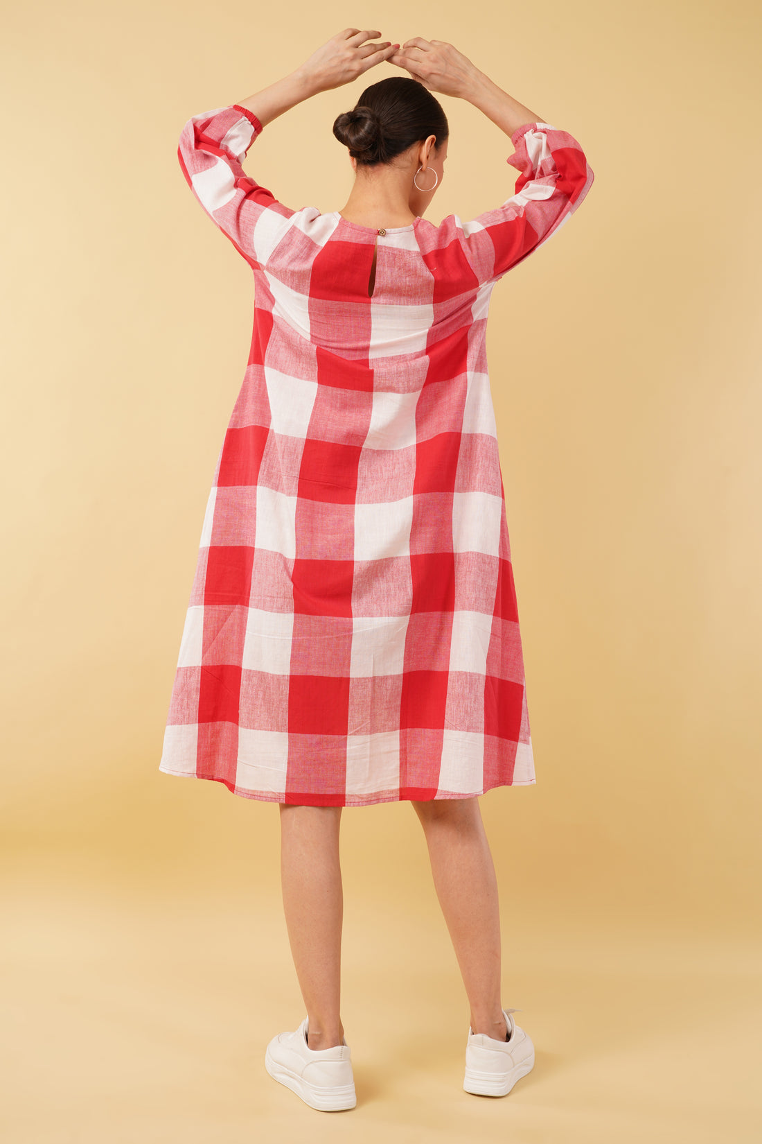 Red White Checkered Handloom Cotton Dress