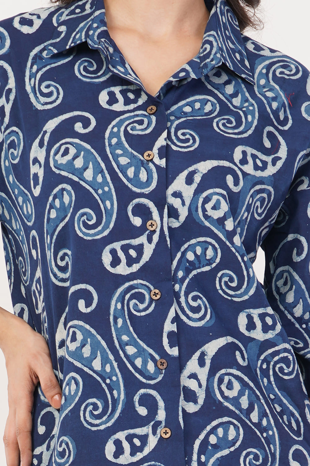 Block printing blue shirt