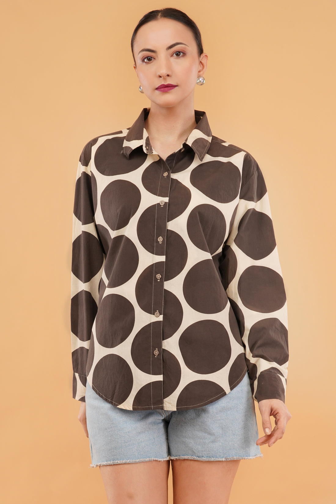 Polka Dot Digital Print Oversized Shirt