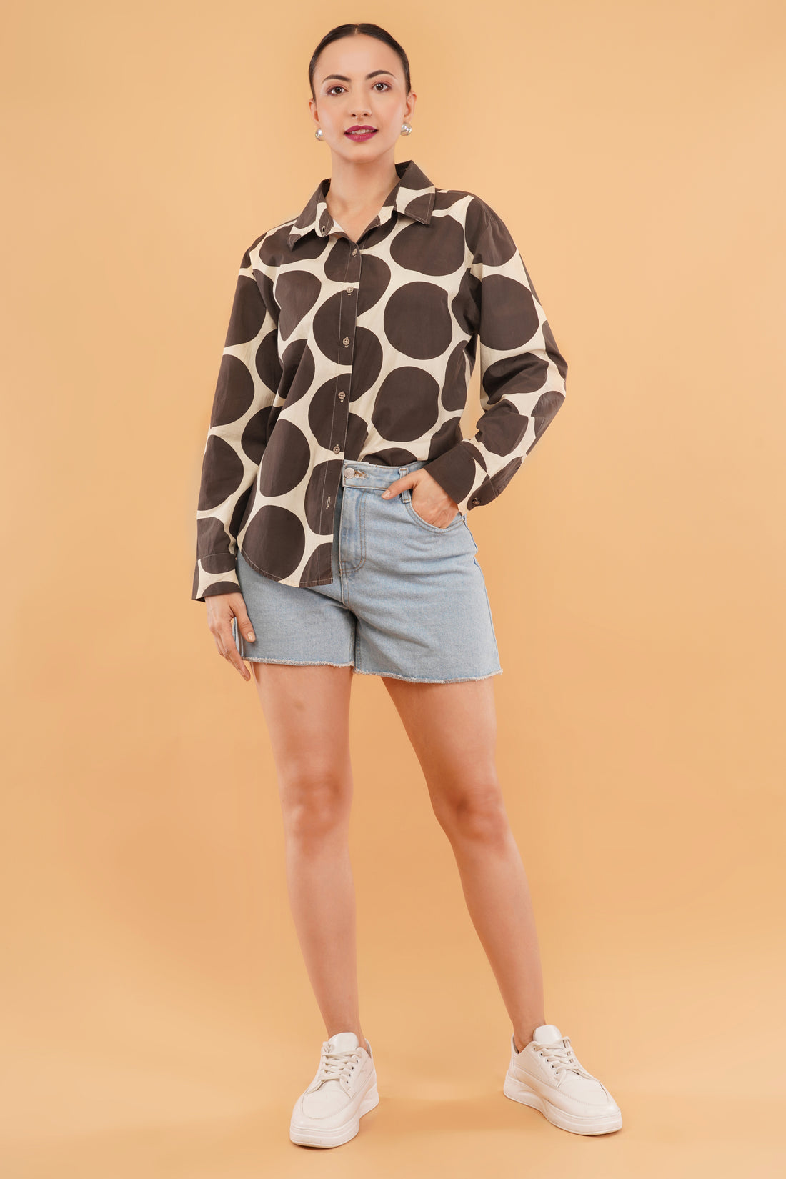 Polka Dot Digital Print Oversized Shirt