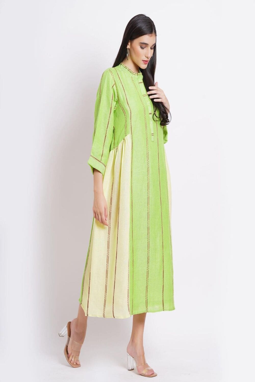 Stripes Green Cream Frock Dress