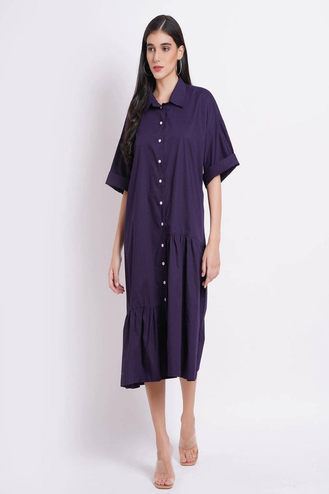 Solid Purple Tier Shirt Dress