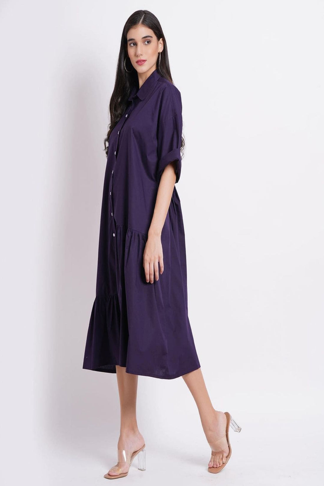 Solid Purple Tier Shirt Dress