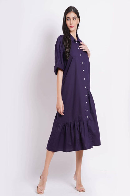 Solid Purple Tier Shirt Dress