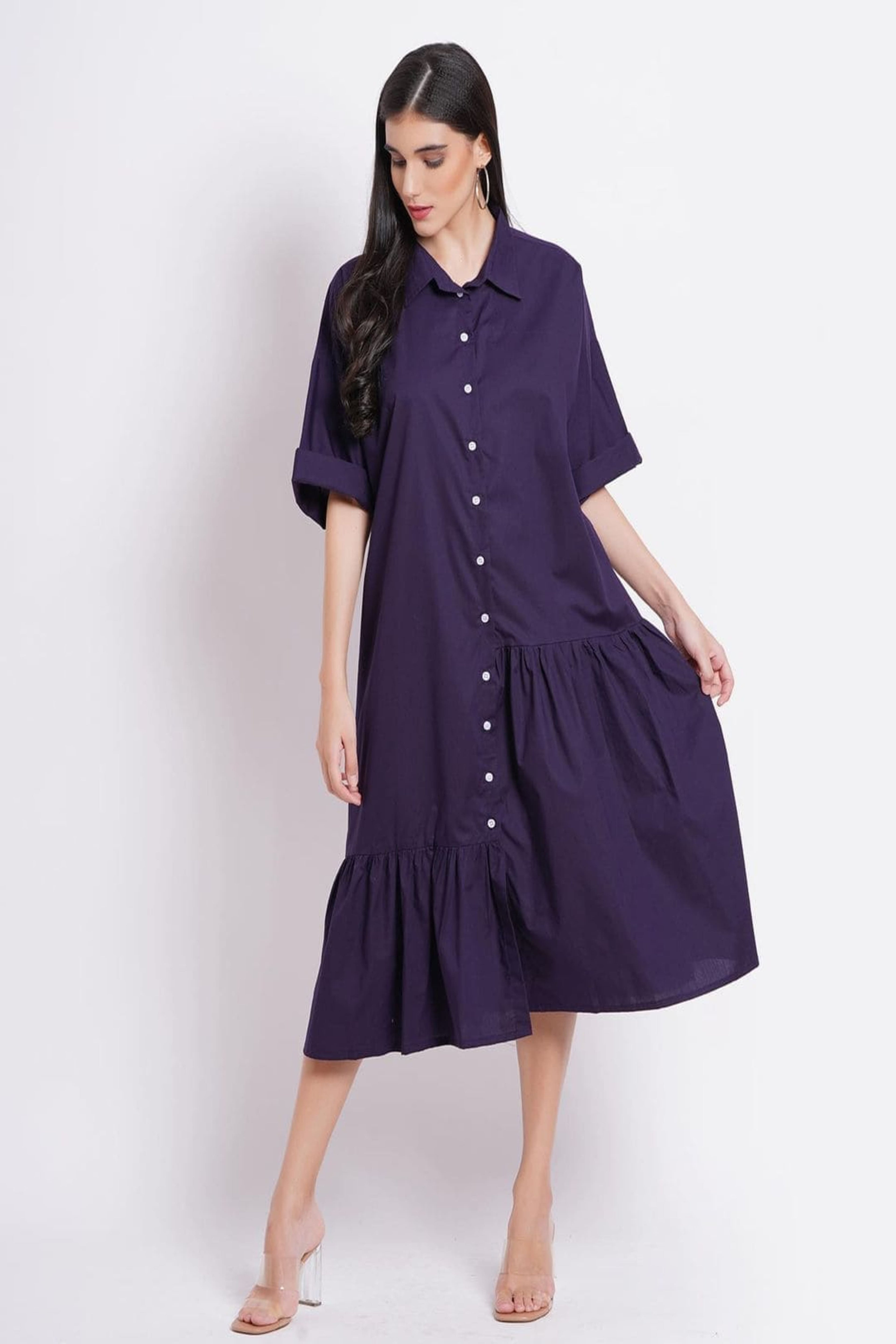 Solid Purple Tier Shirt Dress