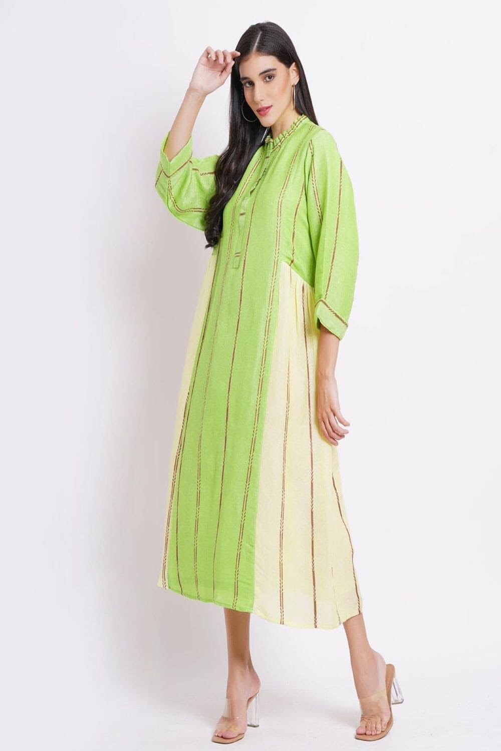 Stripes Green Cream Frock Dress