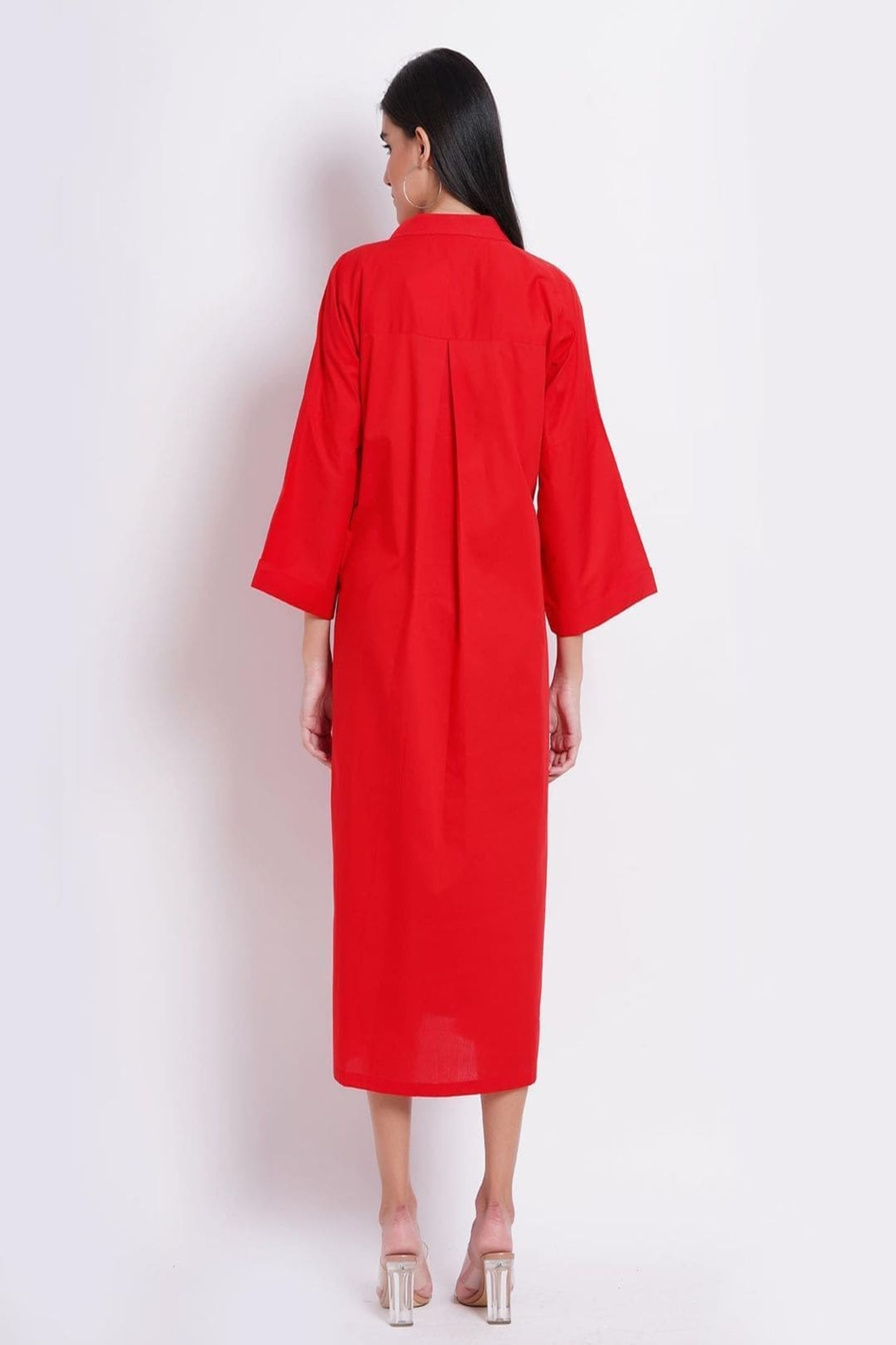 Solid Red Tier Shirt Dress