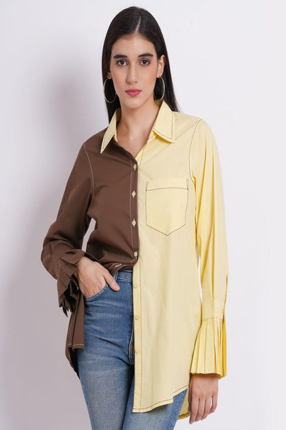 Colour Block Brown Yellow Shirt