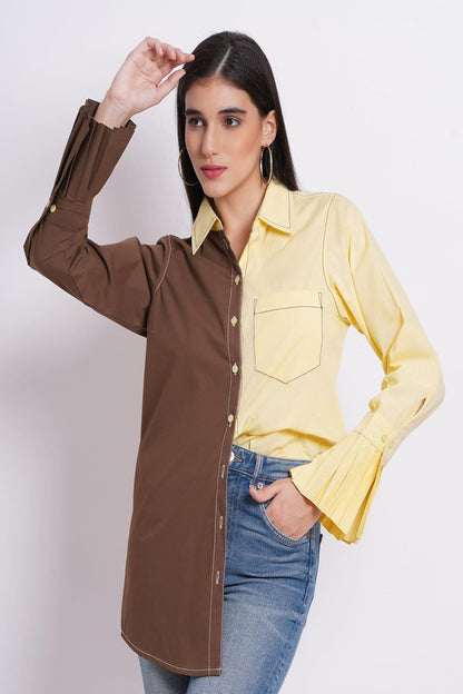 Colour Block Brown Yellow Shirt