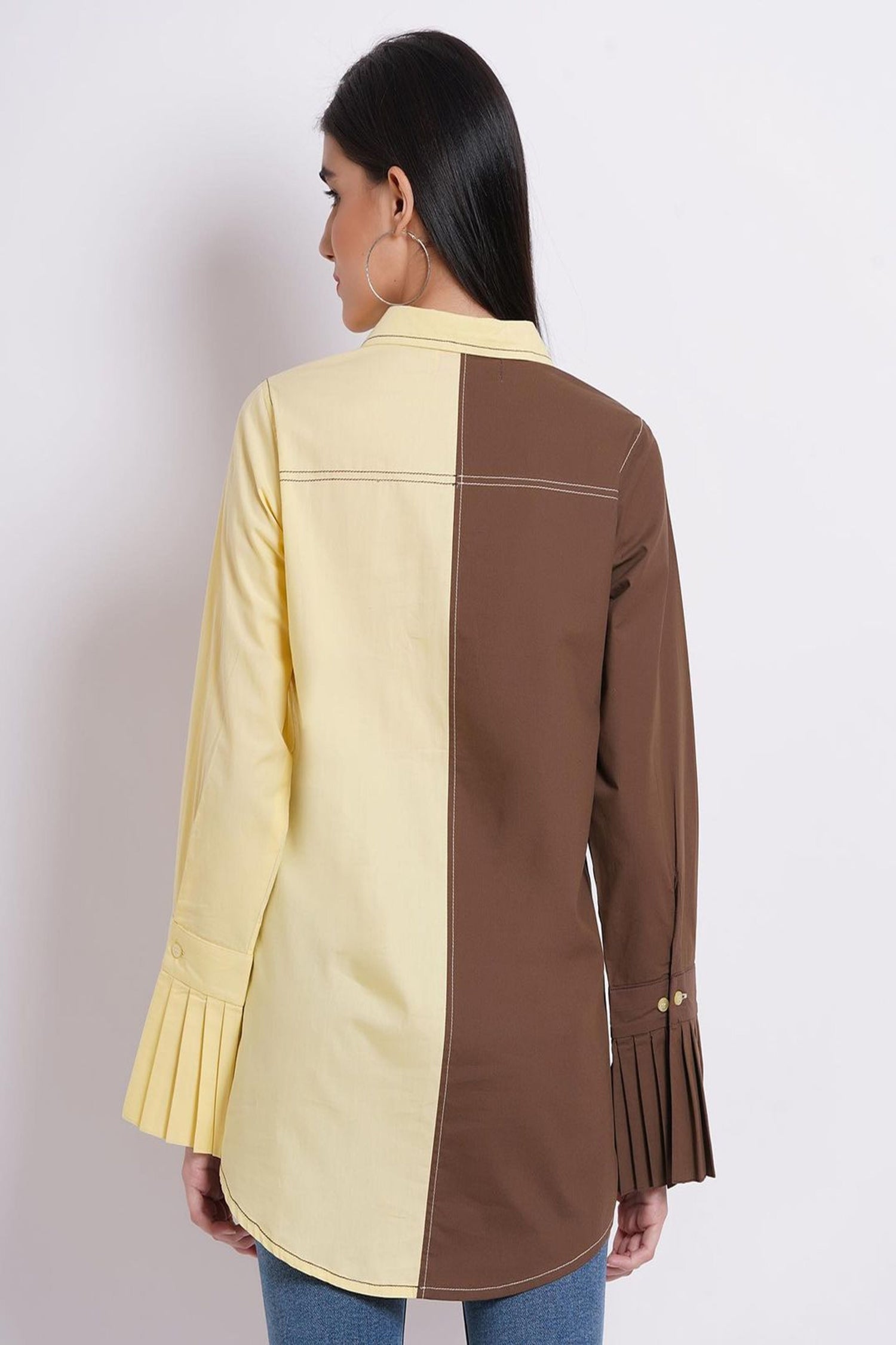 Colour Block Brown Yellow Shirt