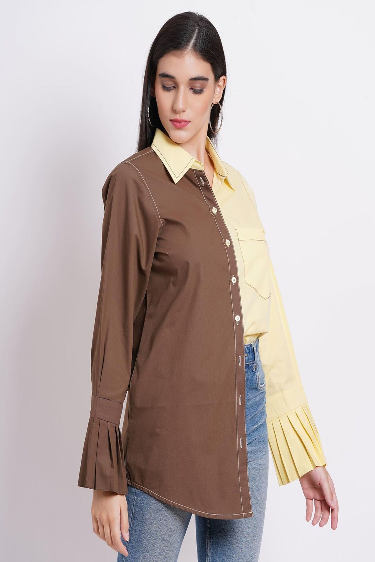 Colour Block Brown Yellow Shirt