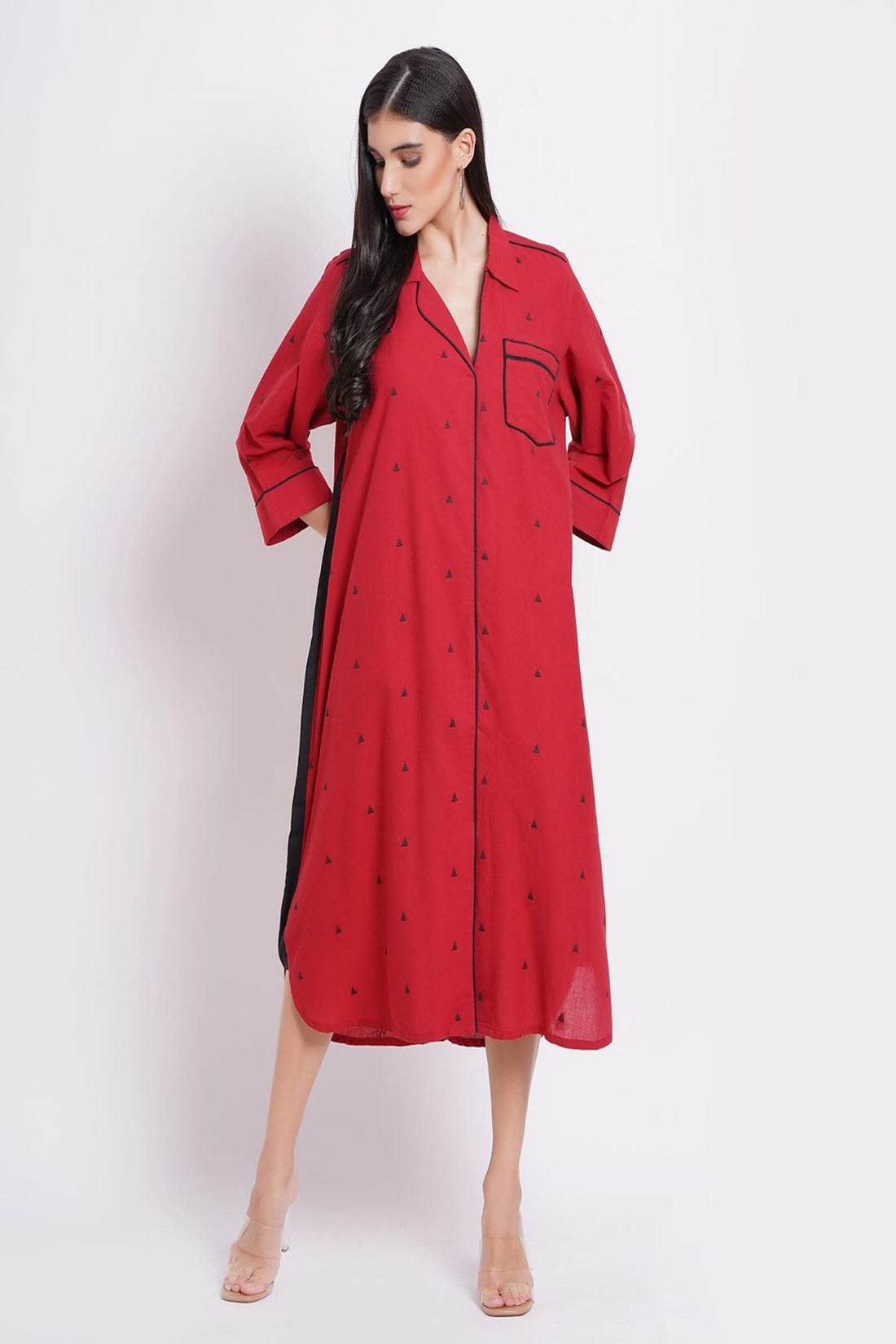 Triangular Pattern Red Shirt dress