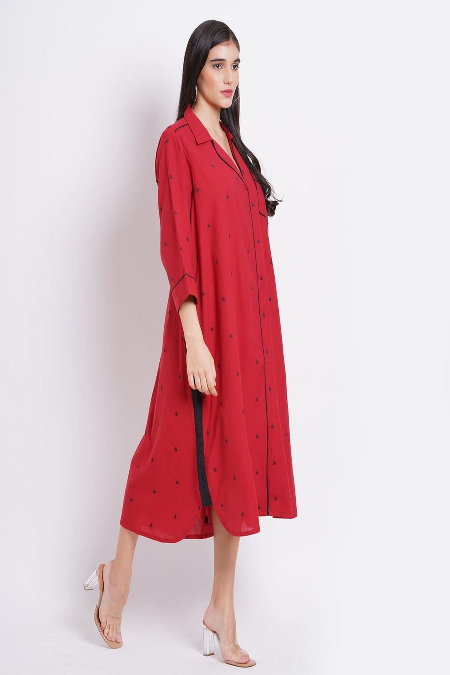 Triangular Pattern Red Shirt dress