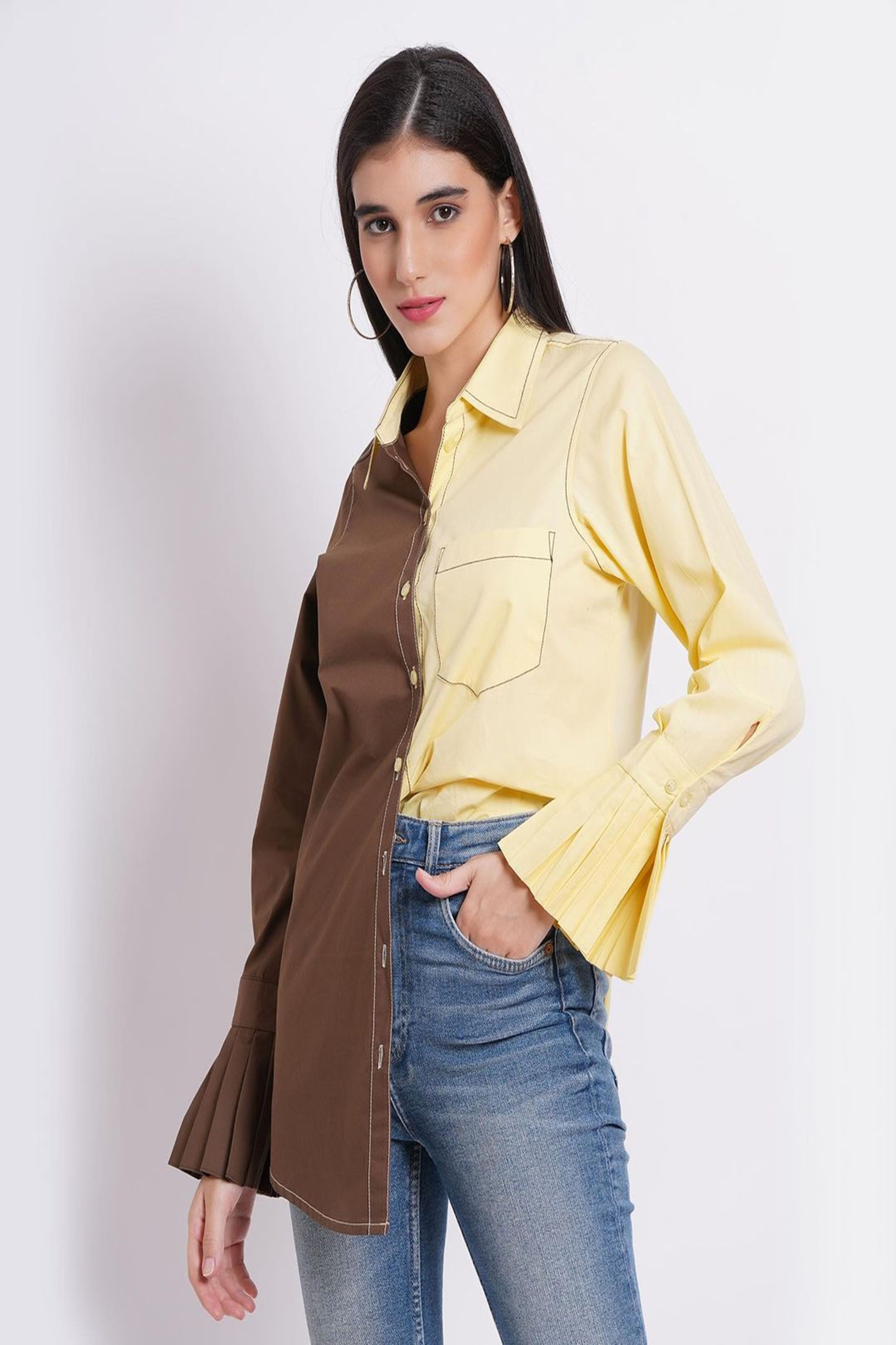 Colour Block Brown Yellow Shirt