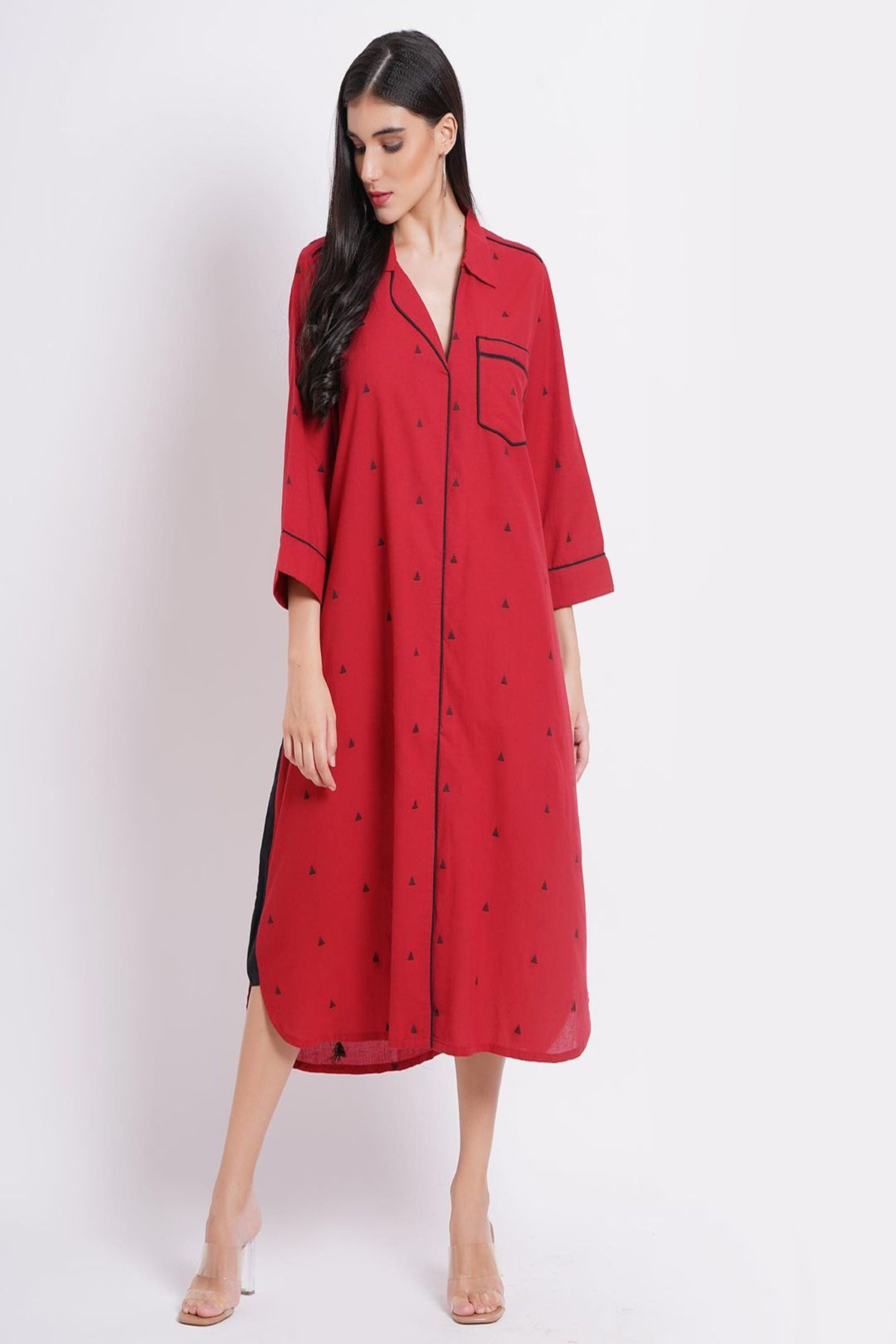 Triangular Pattern Red Shirt dress