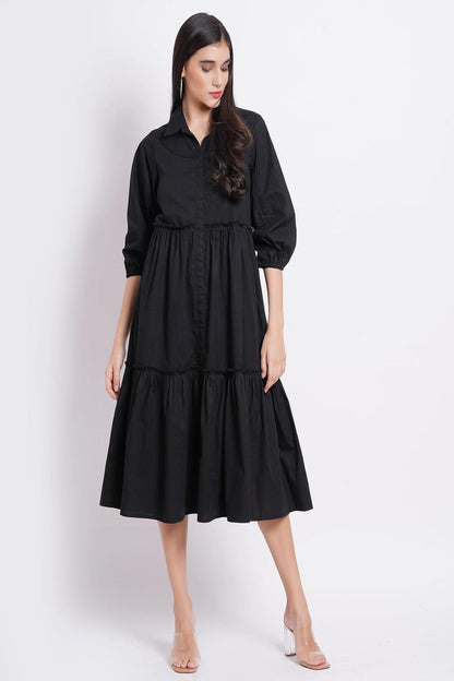 Solid Black Tier Shirt Dress