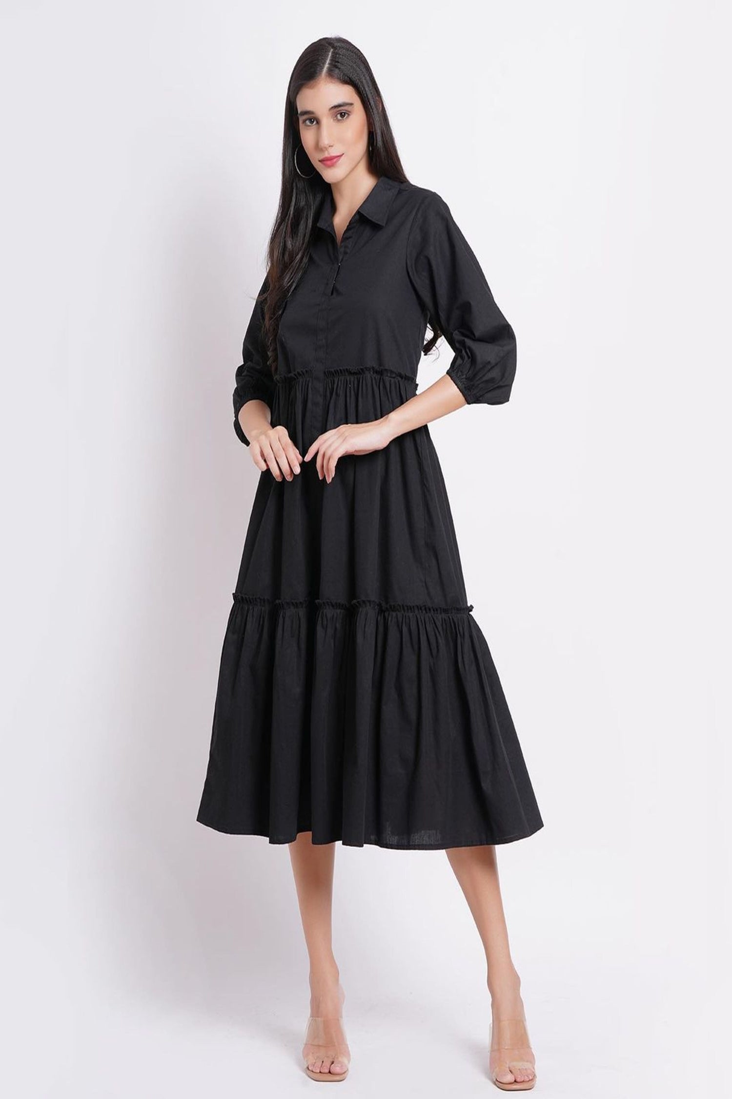 Solid Black Tier Shirt Dress