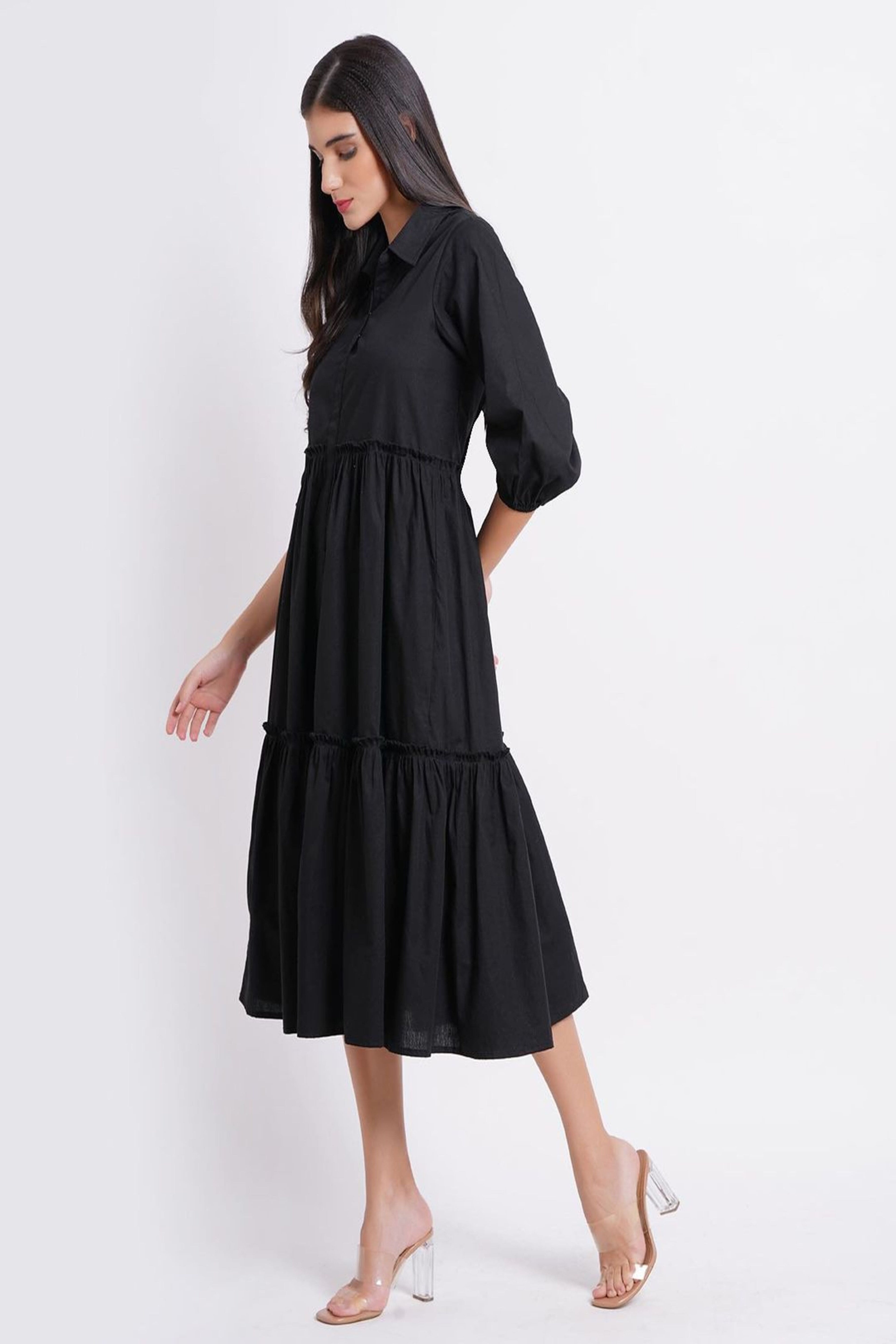 Solid Black Tier Shirt Dress