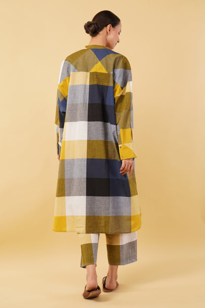 Multicolor Checkered Handloom Cotton Kurta with Pants - Set of 2