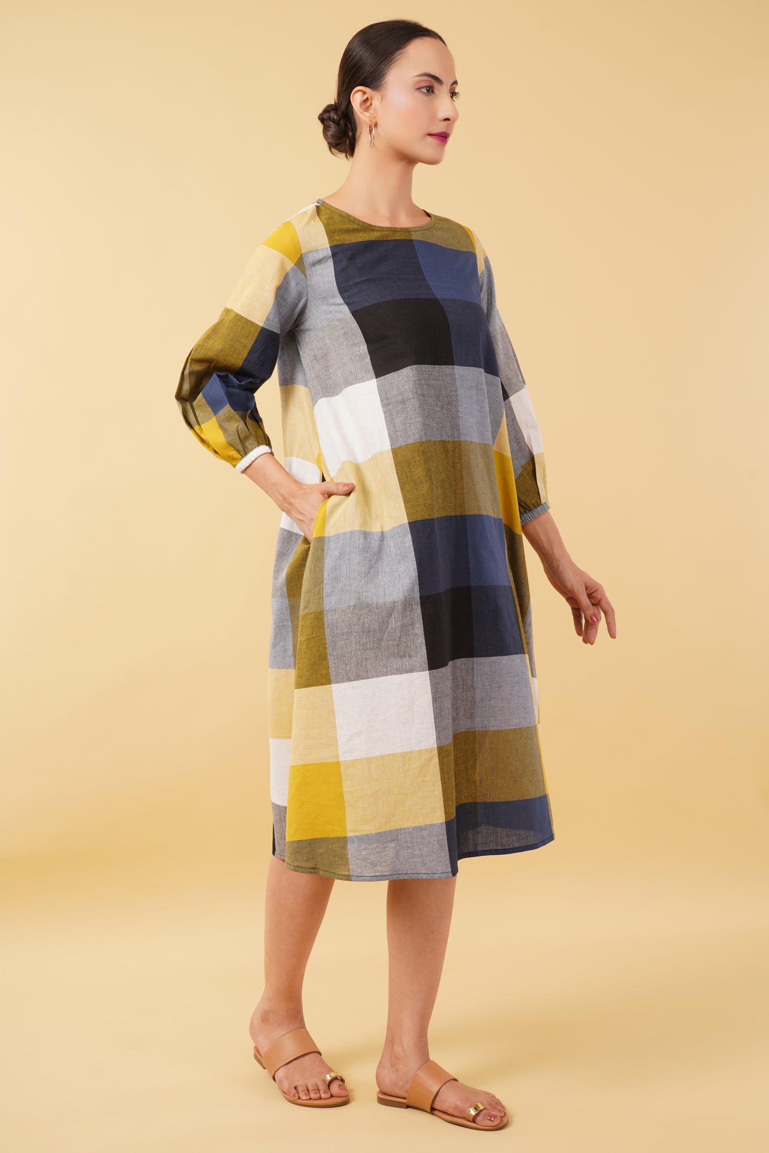 Multicolor Checkered Handloom Cotton Dress