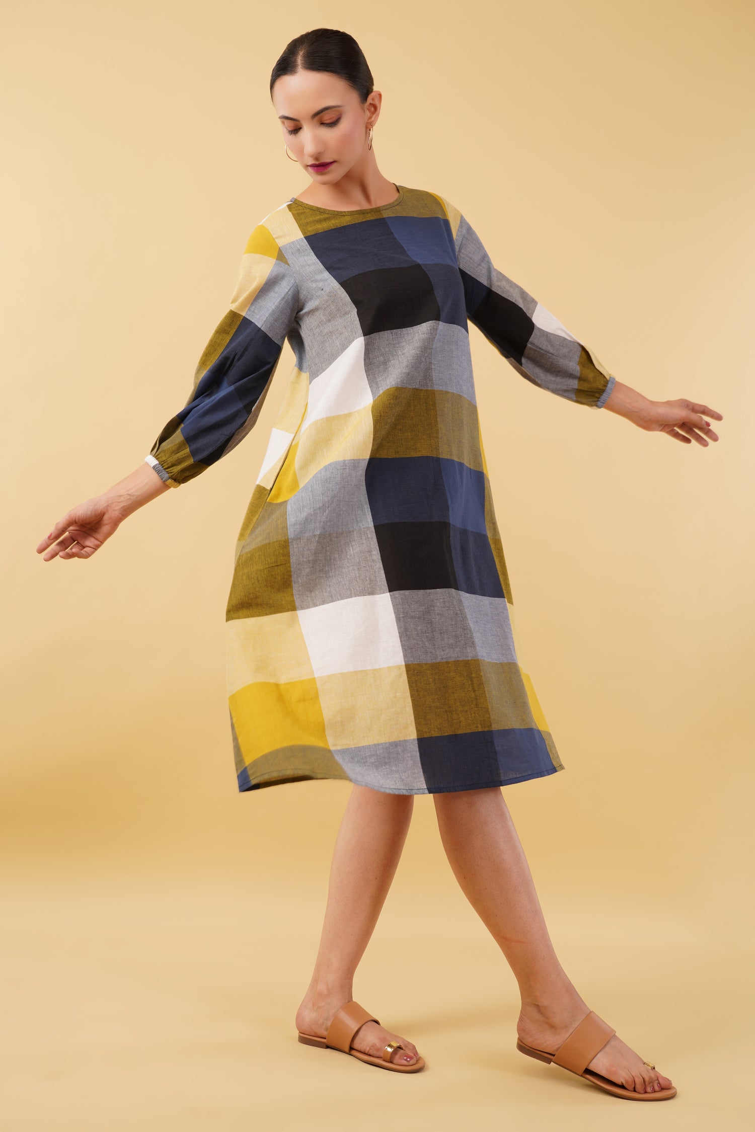 Multicolor Checkered Handloom Cotton Dress