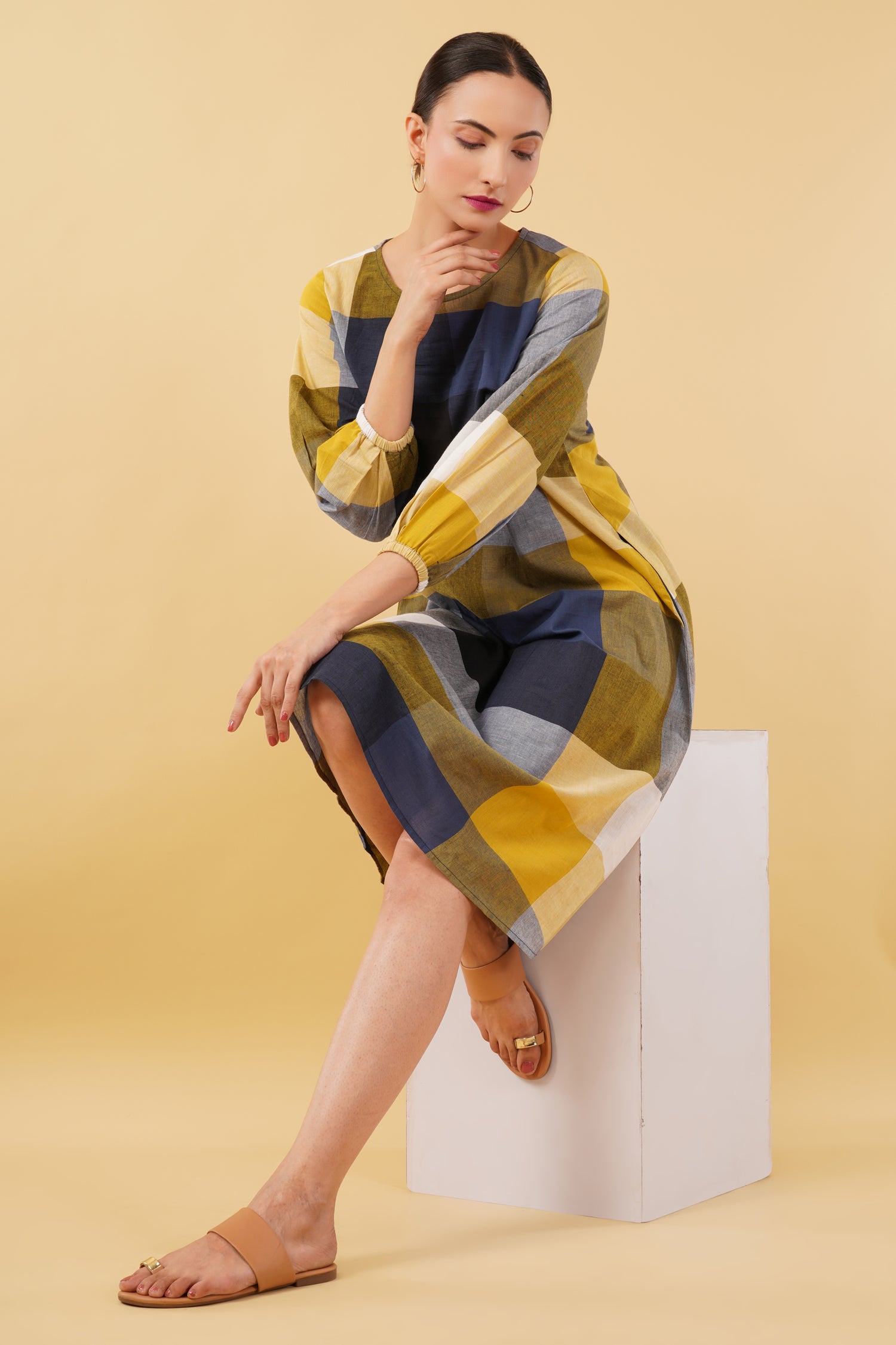 Multicolor Checkered Handloom Cotton Dress