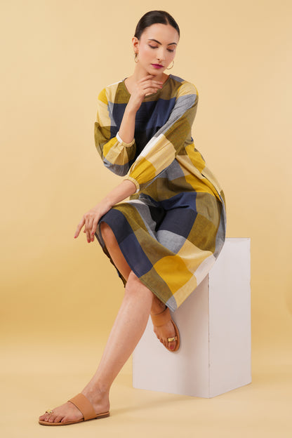 Multicolor Checkered Handloom Cotton Dress