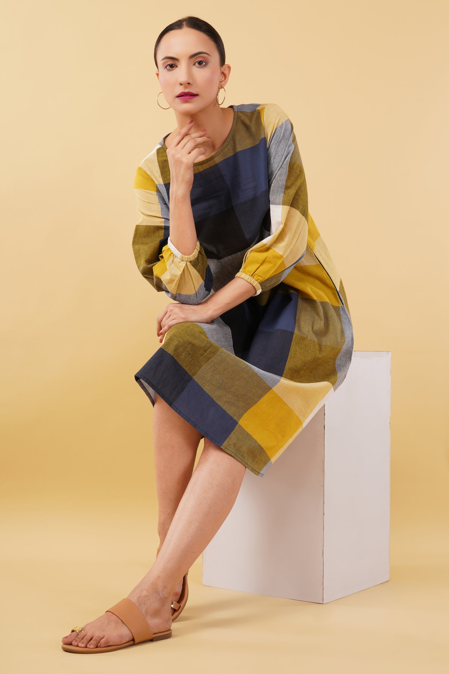 Multicolor Checkered Handloom Cotton Dress