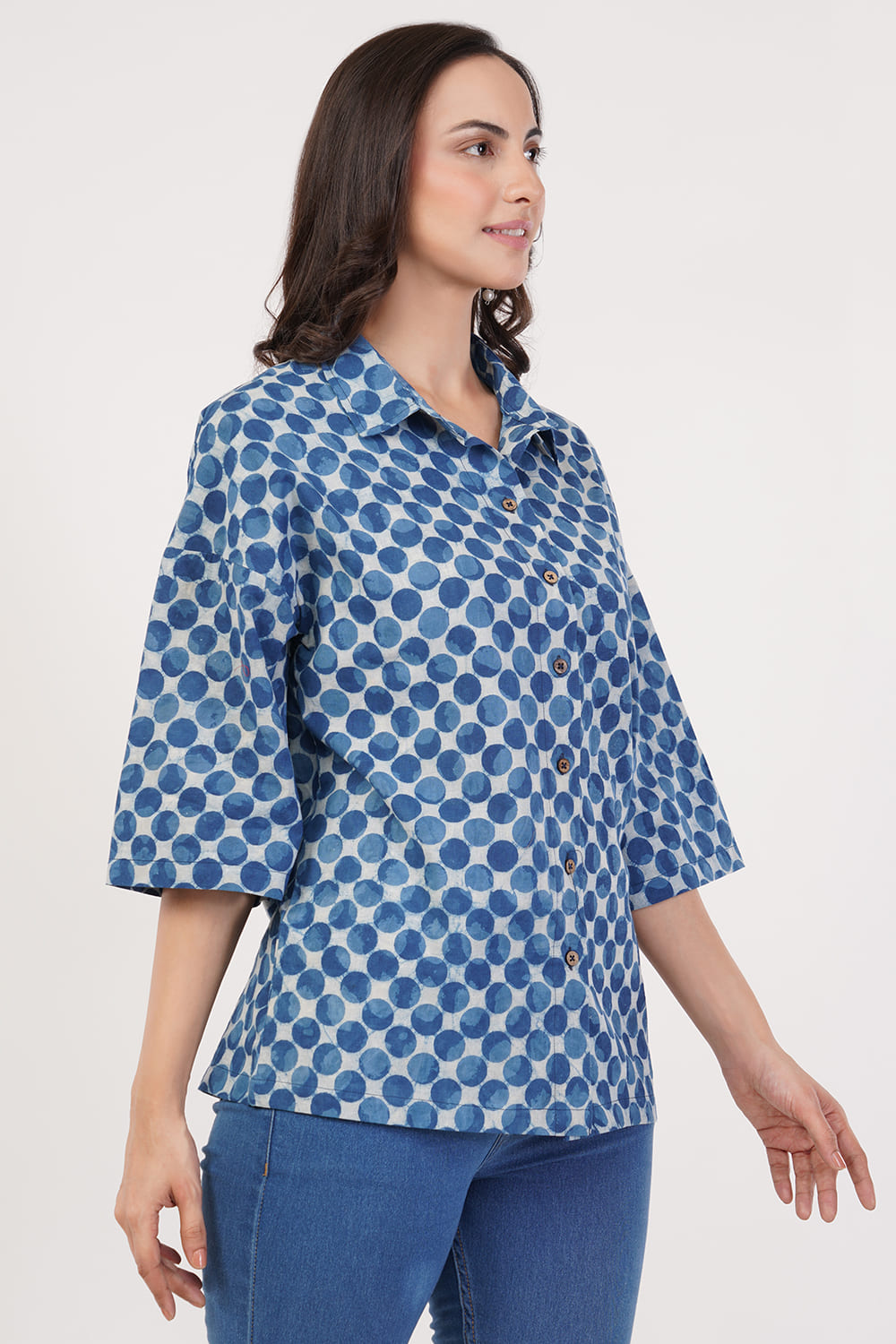 Block printing blue circle top