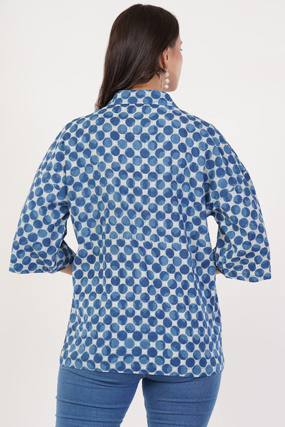 Block printing blue circle top