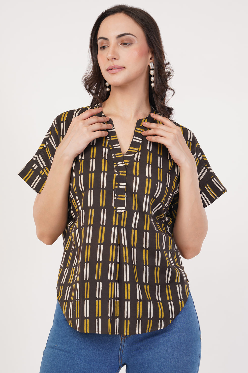 Brown Yellow Stripes Top