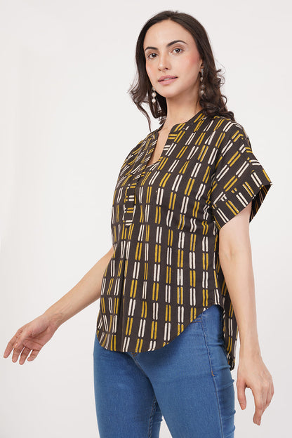 Brown Yellow Stripes Top