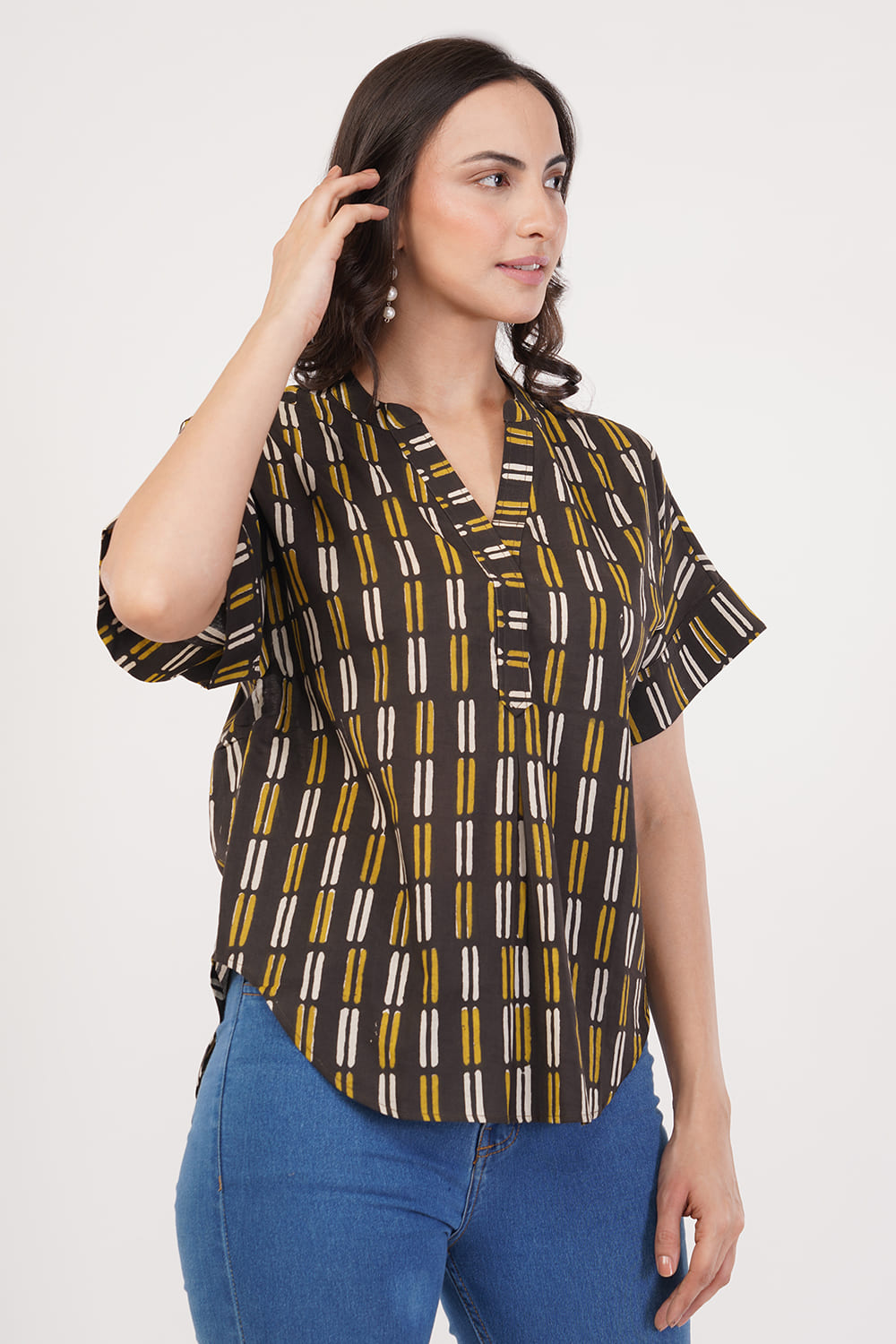 Brown Yellow Stripes Top