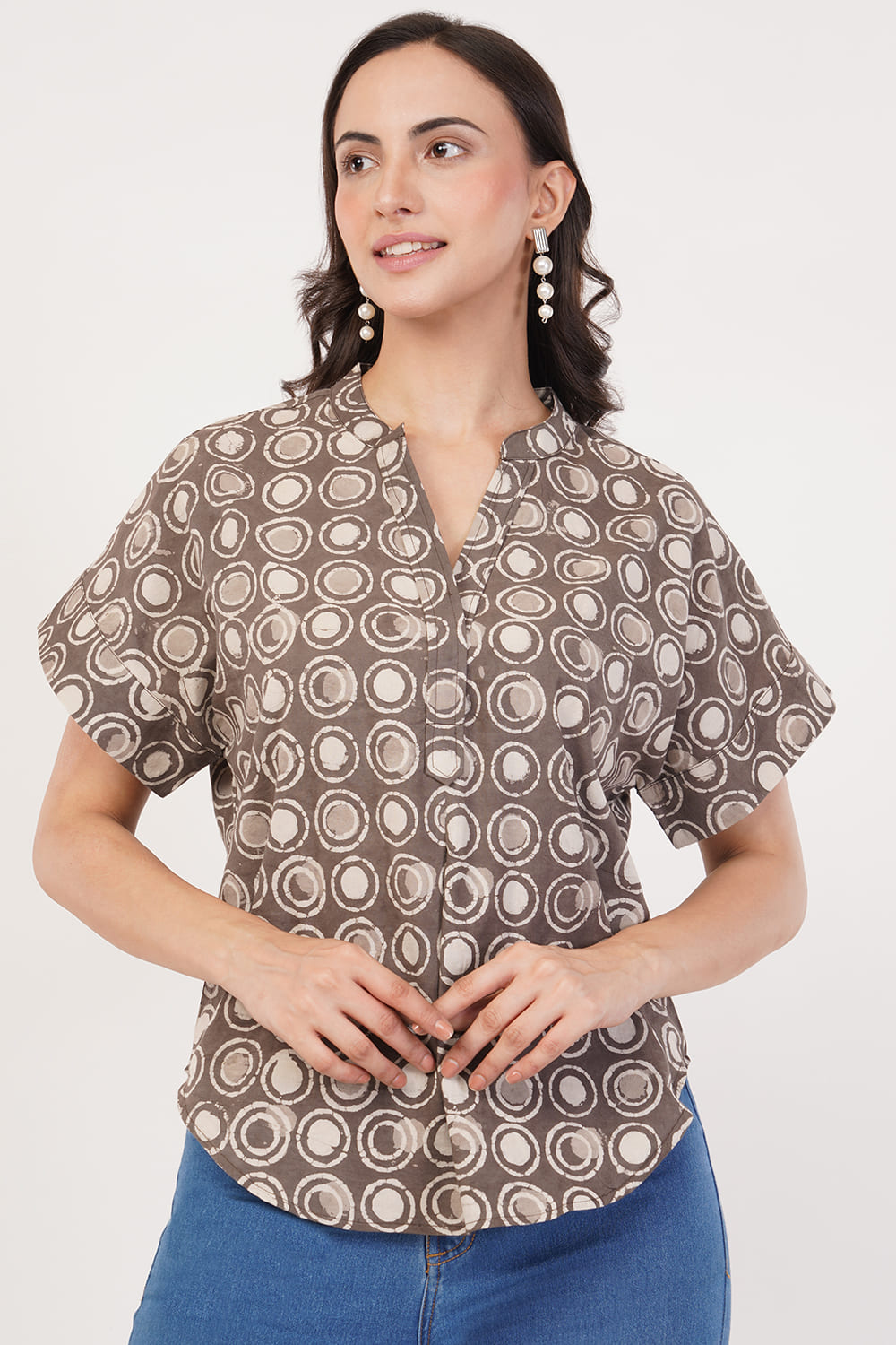 Block printing Brown Circle Top