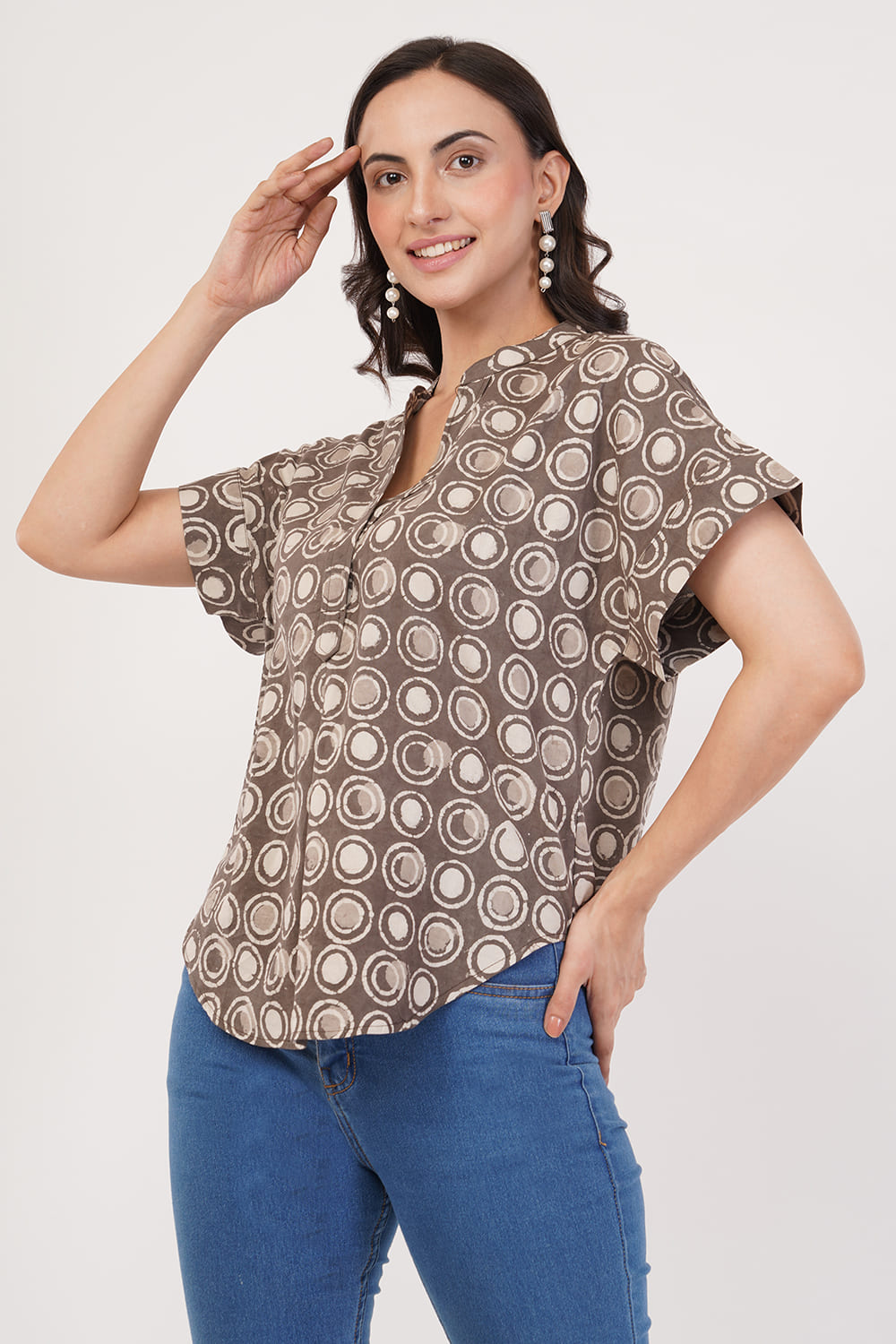 Block printing Brown Circle Top