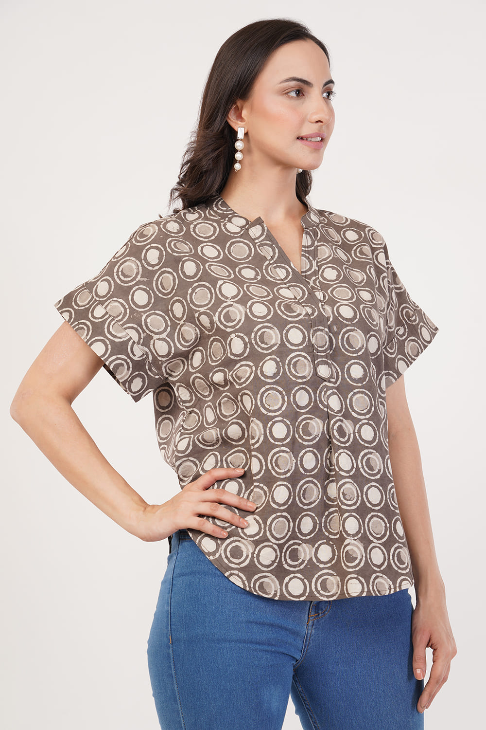 Block printing Brown Circle Top