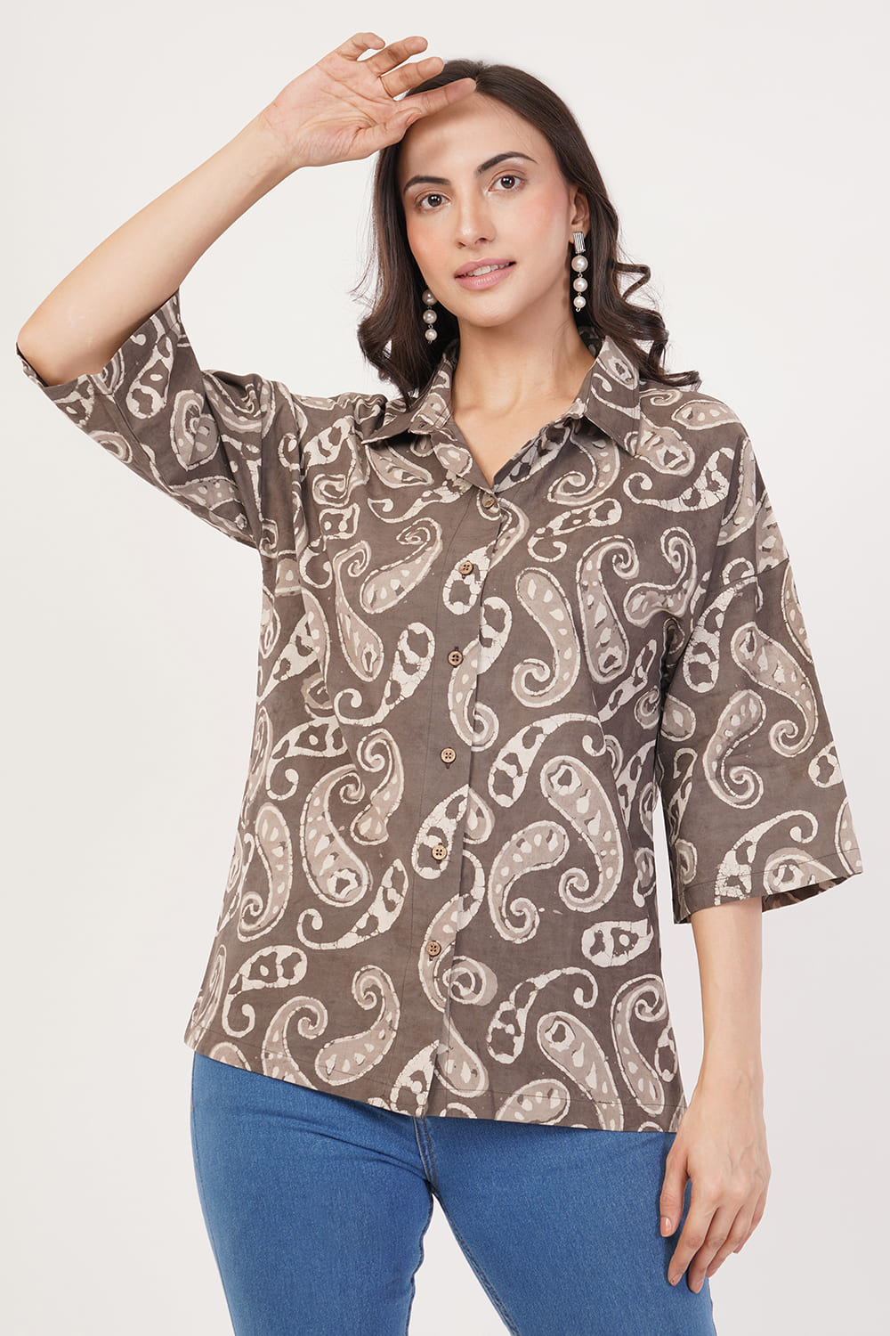 Block printing brown shirt