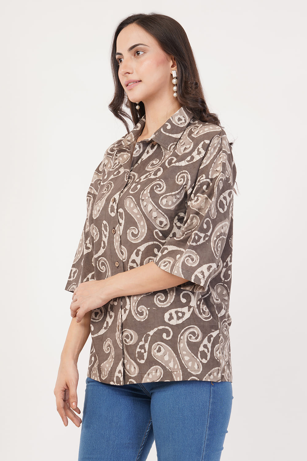 Block printing brown top