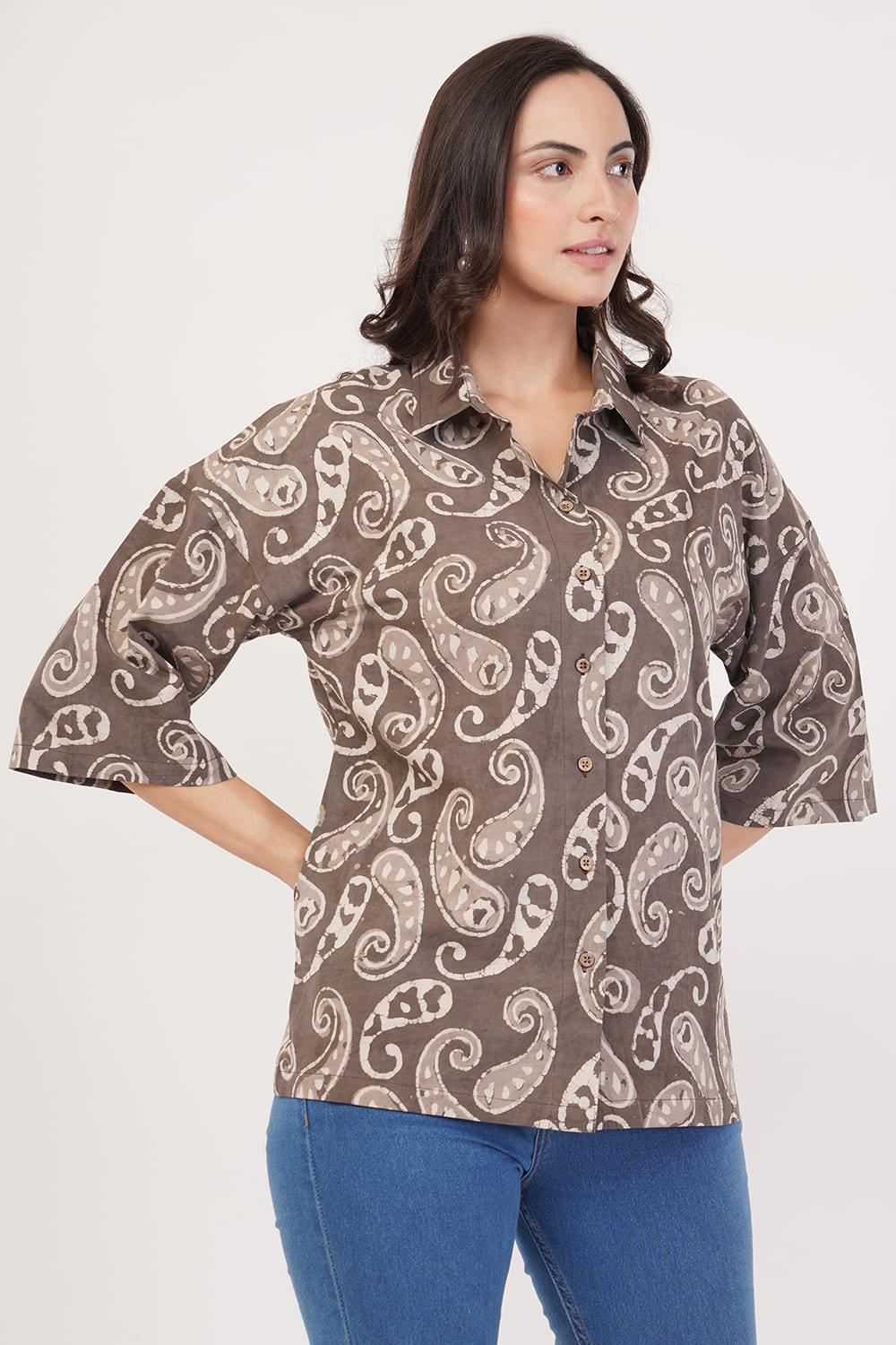 Block printing brown top