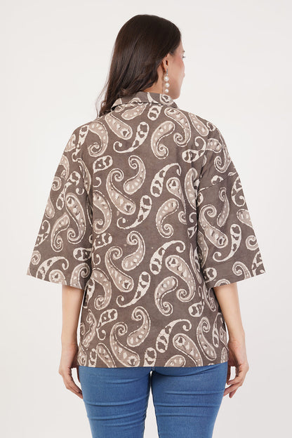 Block printing brown top