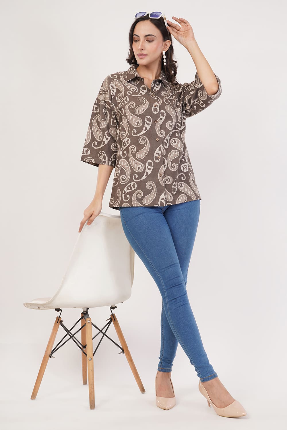 Block printing brown top