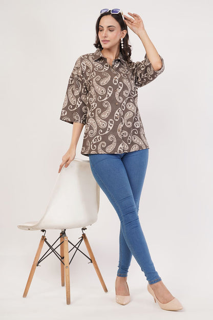 Block printing brown top