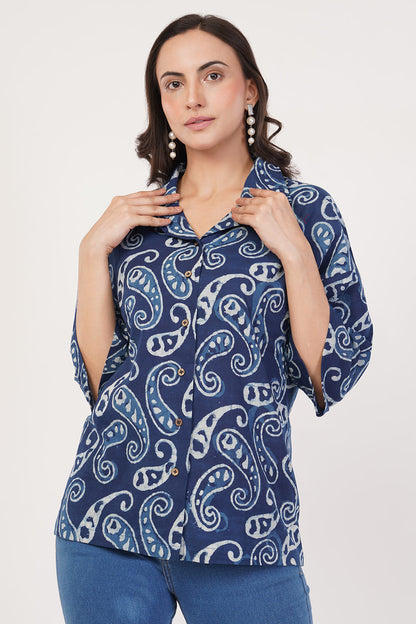 Block printing blue top