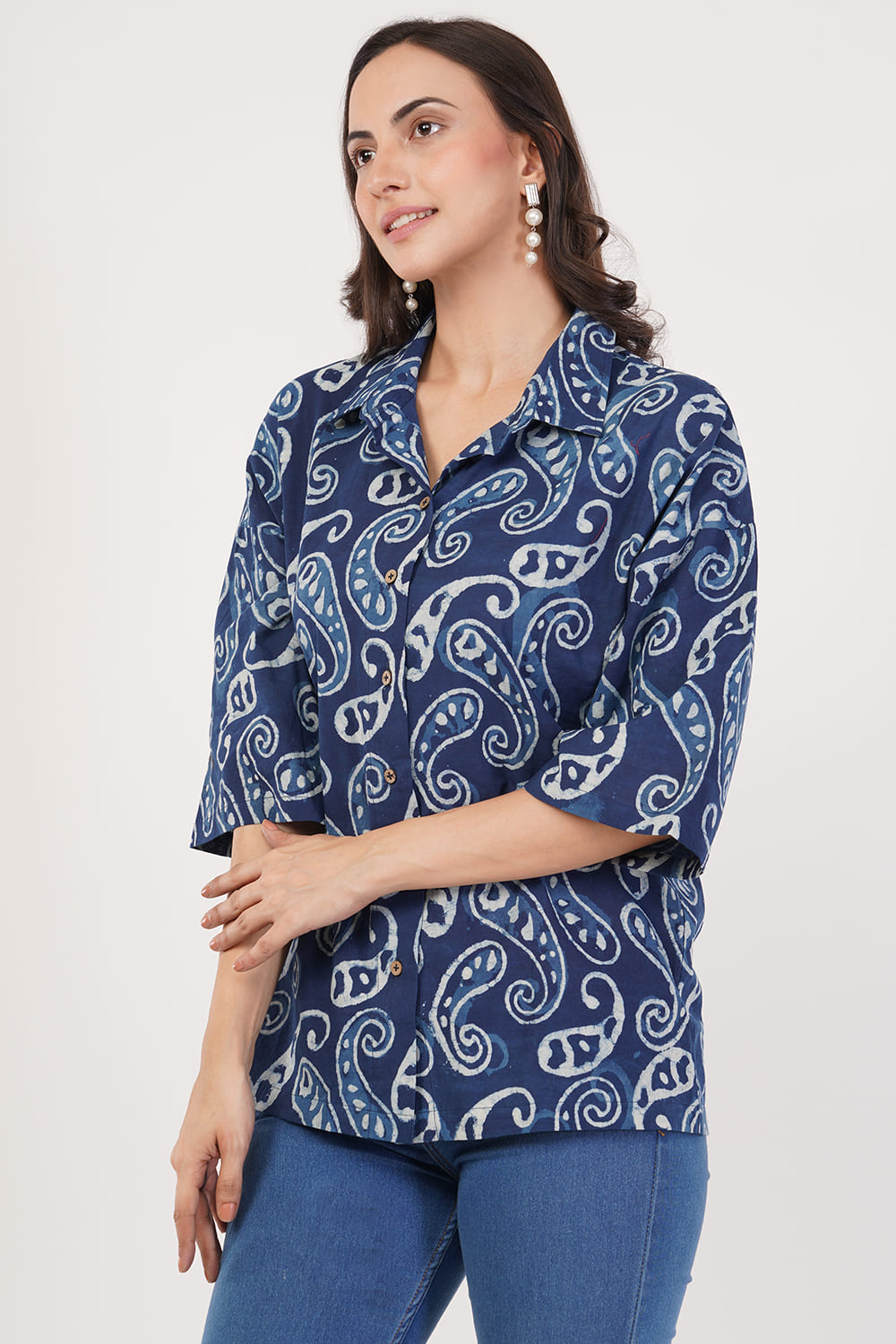 Block printing blue top