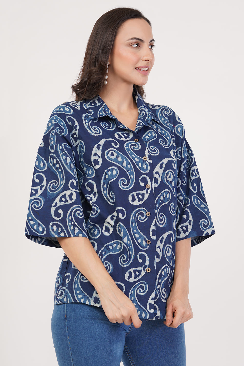 Block printing blue top