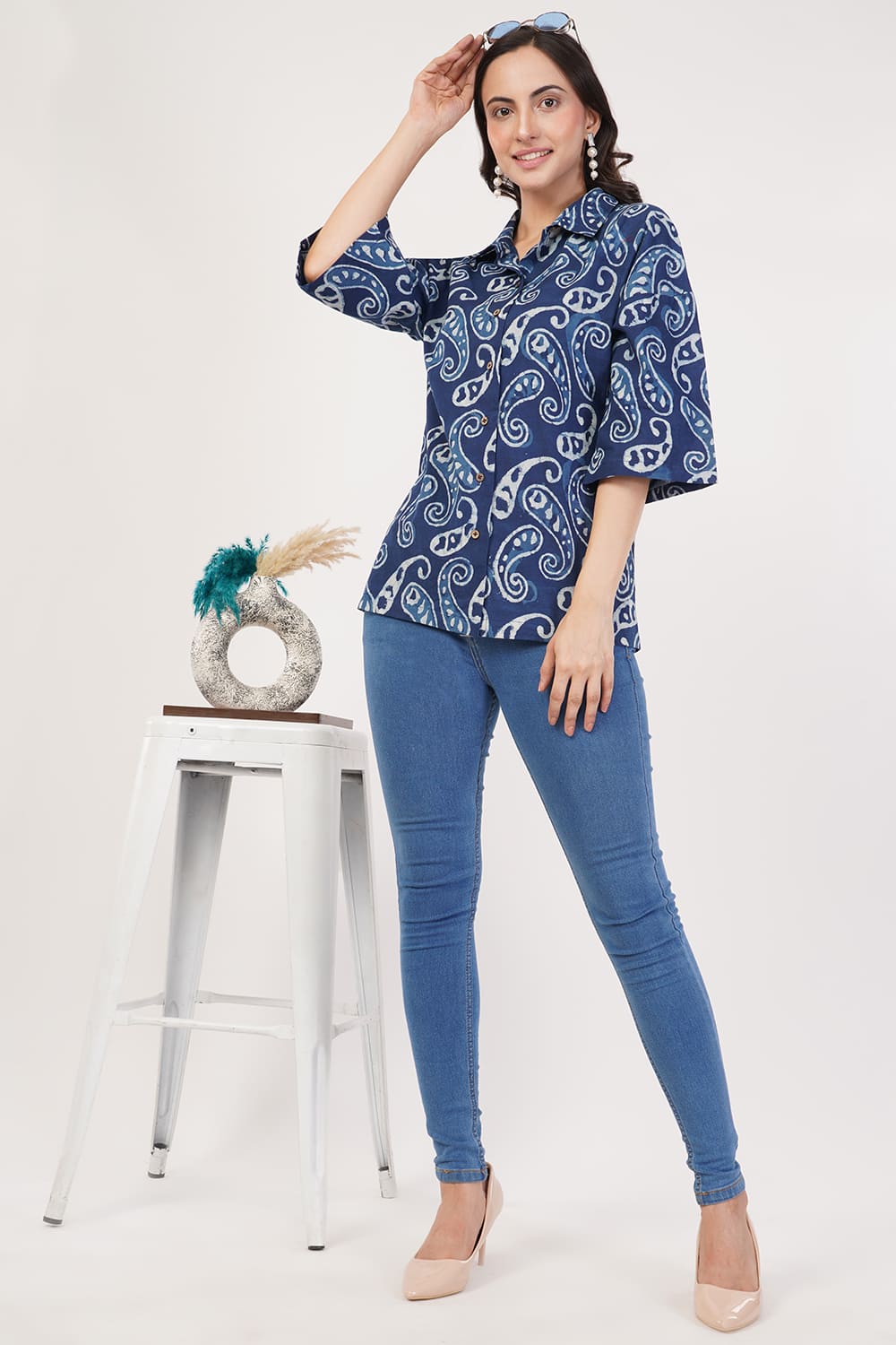 Block printing blue top