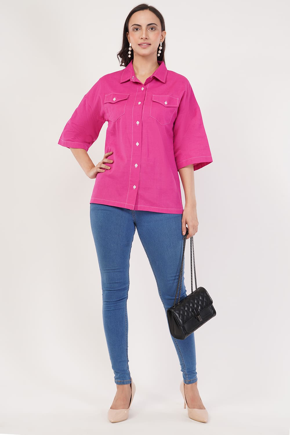 Down Shoulder Pink Shirt