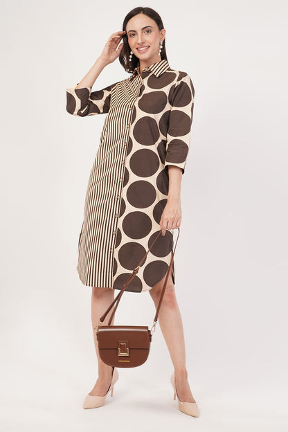 Polka Dot Stripes Shirt Dress