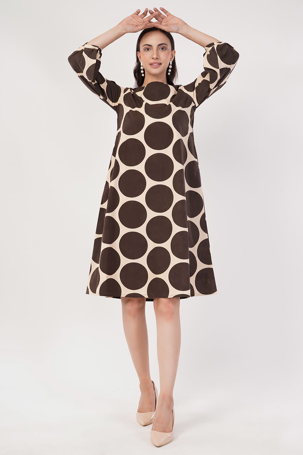 Polka Dot Brown A-line Dress