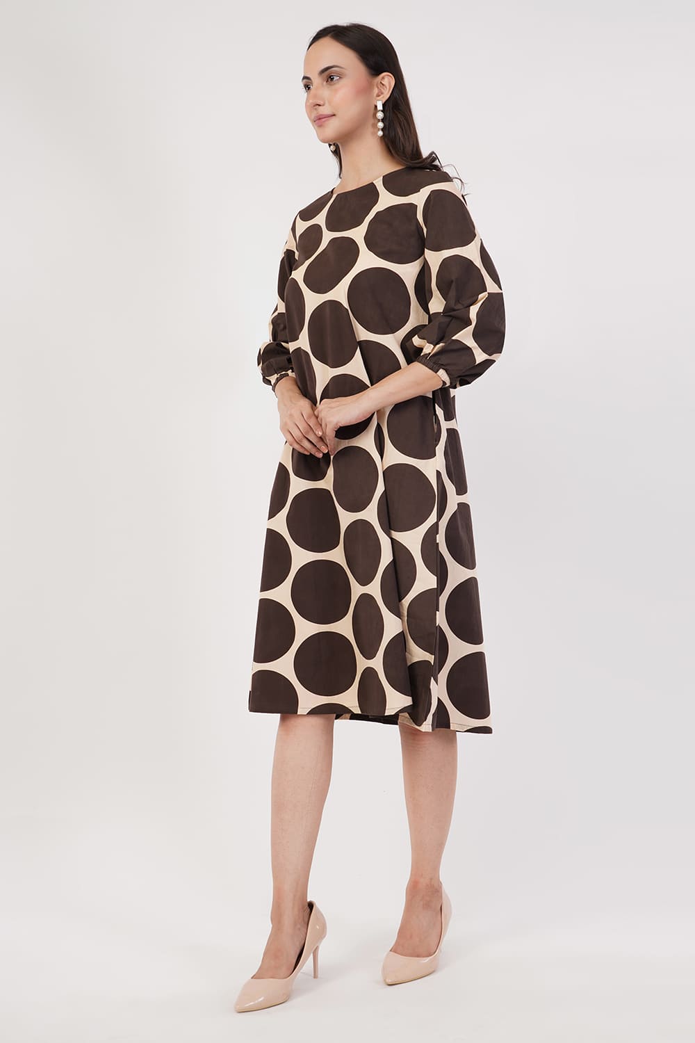 Polka Dot Brown A-line Dress